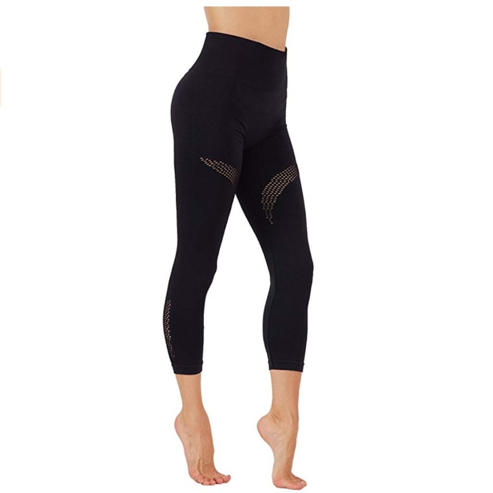 Seamless Solid Black Yoga Leggings GYM Workout Pants mesh Laser cuts - Picture 3 of 3